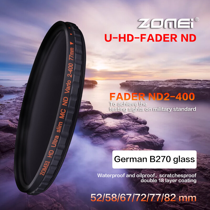 อย่างเป็นทางการขายดี ZOMEI HD Slim ปรับได้ Fader ND2 400ความหนาฟิลเตอร์ธรรมชาติ ND Optical Glass สำหรับ DSLR Canon Nikon เลนส์กล้องถ่ายรูป