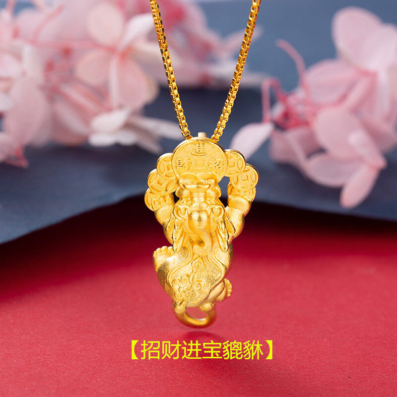 Lr-vòng cổ pixiu kho báu may mắn phong cách quốc gia bùa hộ mệnh nam nữ mạ vàng đồng nguyên chất vòng cổ may mắn đồng xu may mắn pixiu bùa hộ mệnh đồng xu may mắn vòng cổ may mắn may mắn giàu có