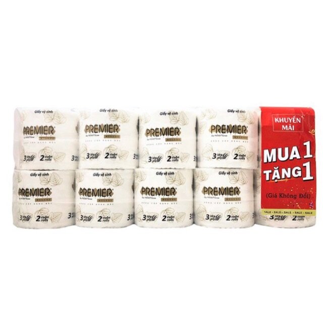 Lốc 10 giấy vệ sinh premier deluxe 10 cuộn 3 lớp