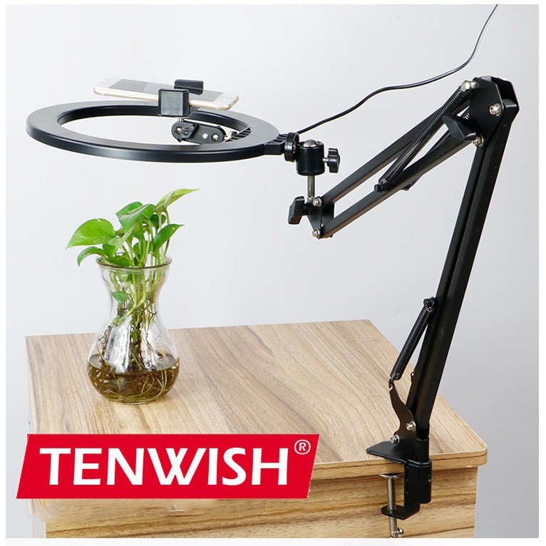 Tenwish đèn vòng led chụp ảnh tự sướng có thể điều chỉnh độ sáng với giá đỡ tay dài giá đỡ để bàn đèn chụp ảnh điện thoại usb cho studio ảnh