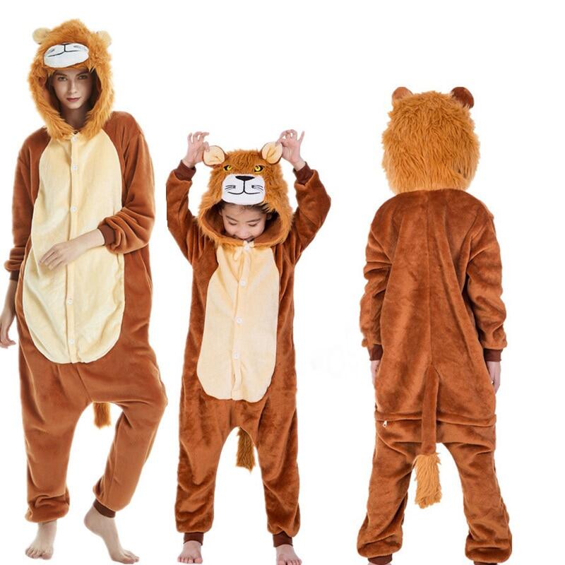 Children Adult Flannel Lion Tiger King Kids Hooded Onesies Pajamas Cosplay
