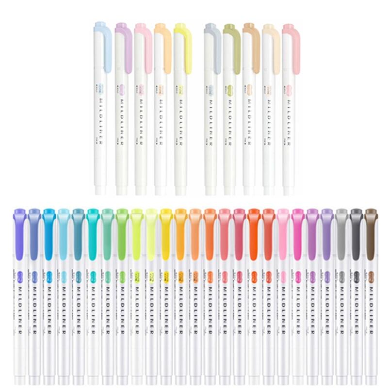 Bút đánh dấu mildliner wkt7 nhật bản zebra 5/10/25 chiếc bộ bút đánh dấu hai đầu hai đầu bút đánh dấu văn phòng phẩm trường học màu pastel nhạt