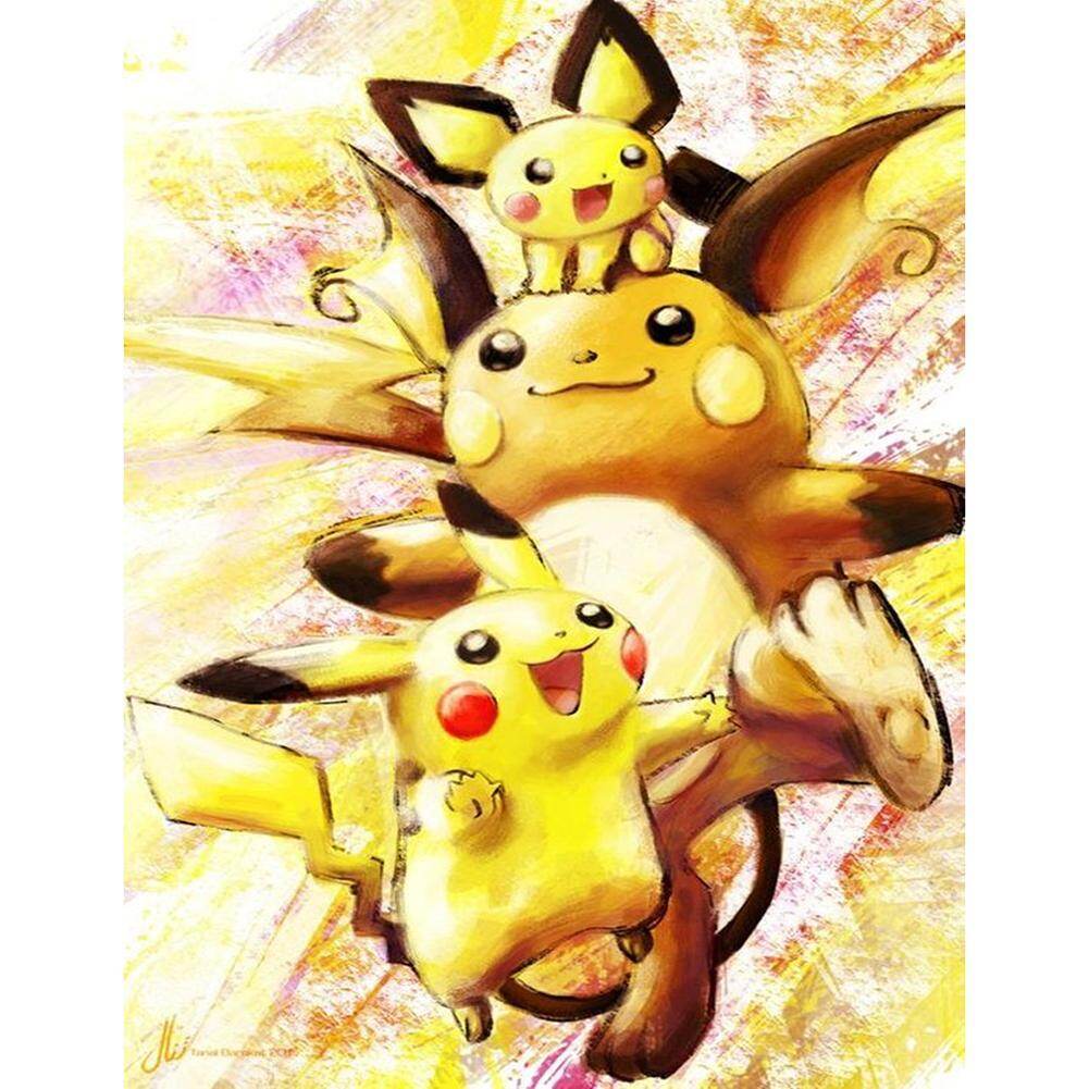 [[Chinatera] 5D DIY Full Khoan Tranh Gắn Đá Pokémon Hoạt Hình Dễ Thương Pikachu Hoa Văn Thêu Khảm Bộ
