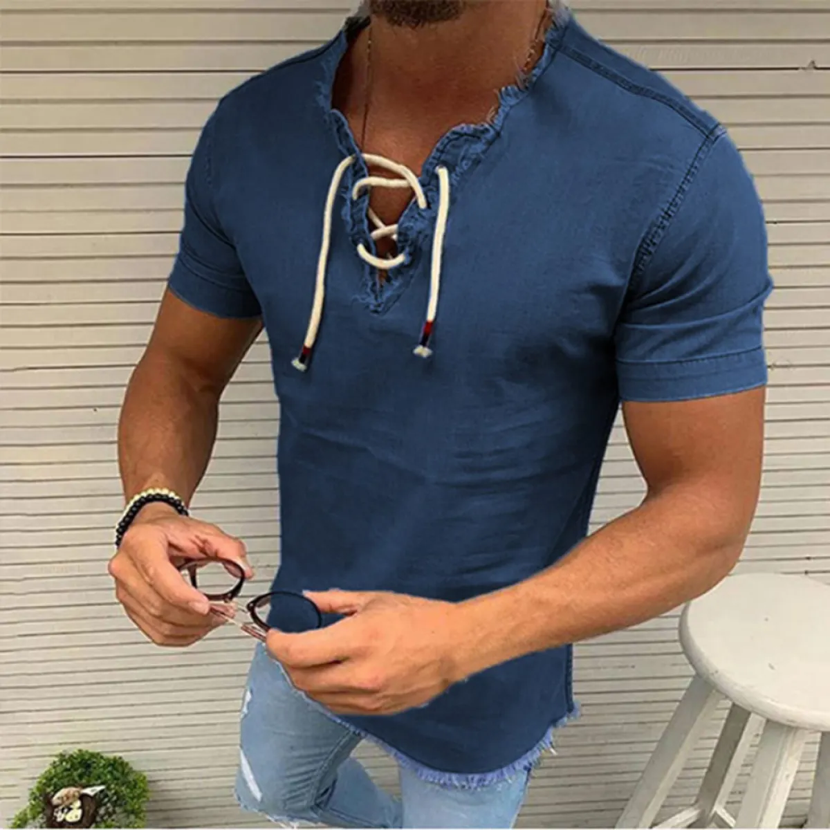denim v neck shirt