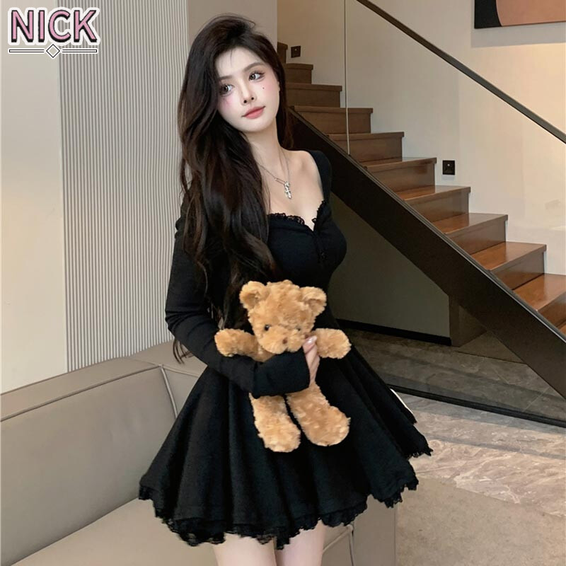 Nick đầm cho nữ đầm xếp ly mỏng cổ vuông ren bên hông