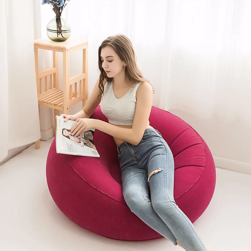 Generic Large Inflatable Lazy Sofa Chairs PVC Lounger Seat Bean Bag Sofas Pouf Couch Rose Red