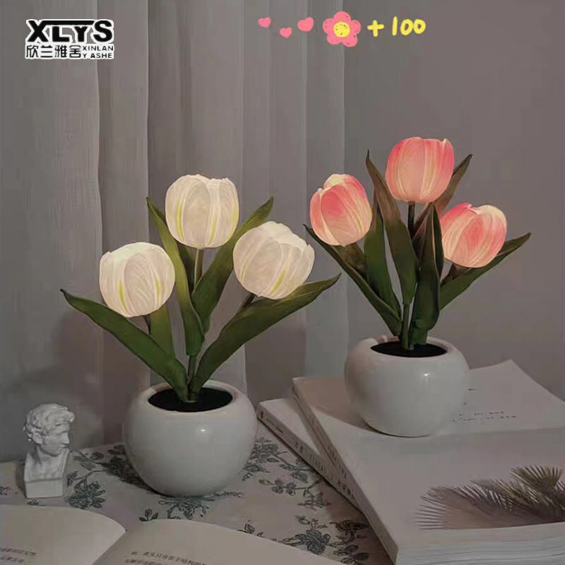 XINLANYASHE ánh sáng ban đêm Hoa nhân tạo hình hoa tulip Hoa nhân tạo trang trí phòng bó hoa đèn bàn đèn ngủ, đèn dễ thương, đèn ngủ, đèn ngủ, đèn ngủ, đèn ngủ, đèn trang trí phòng, đèn ngủ trang trí phòng, đèn ngủ, đèn trang trí phòn