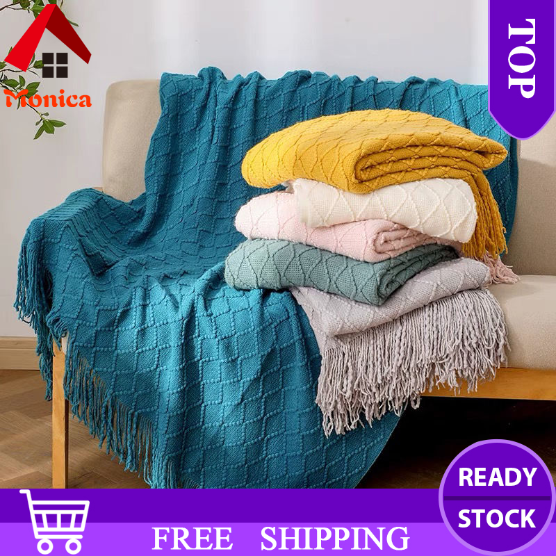 Chăn dệt kim màu trơn cổ điển bắc âu chăn điều hòa chăn em bé chăn cuối giường chăn sofa khăn chăn
