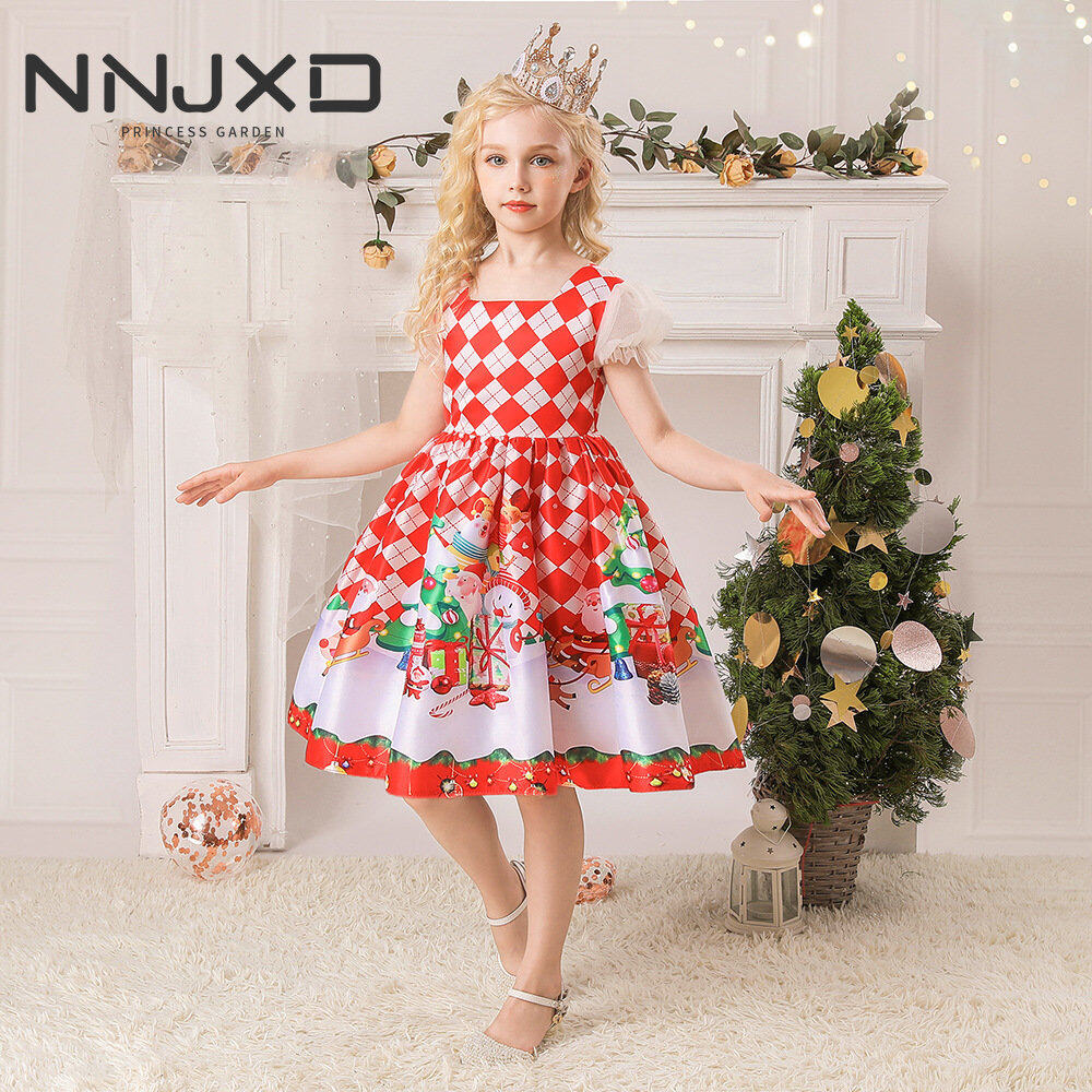 NNJXD Girl Clothes 4-10 Years Red Christmas Dress New Years Party Xmas
