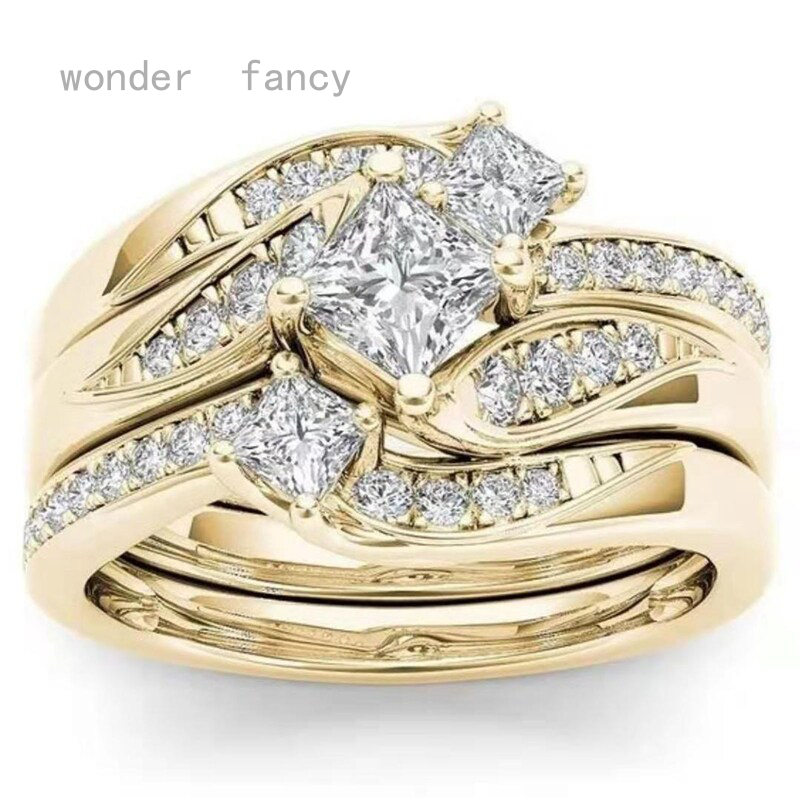 Wonder Fancy cặp đôi kim cương mạ vàng Nhẫn đôi