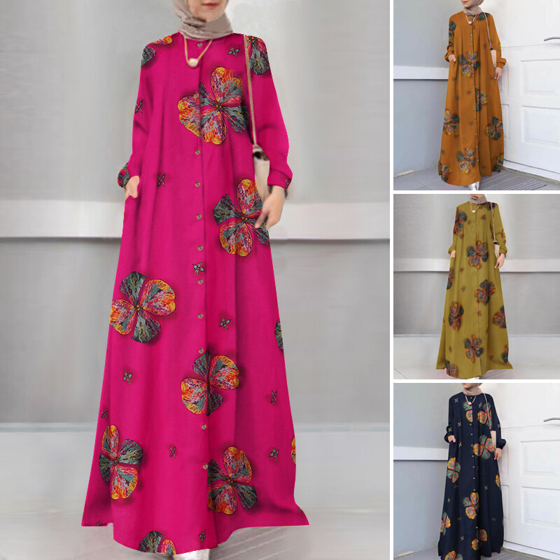 Rulfepy zanzea đầm dạ hội in hoa hồi giáo cho nữ đầm abaya maxi dài