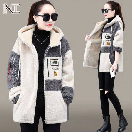 NI Winter Jackets & Coats for women， New winter long lamb velvet sweater women's fashion thick plus velvet ladies jacket