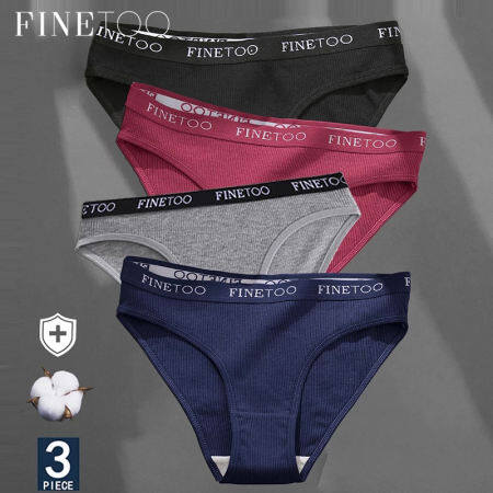 FINETOO Women's Cotton Underwear Set - 9 Solid Colors, M-XXL