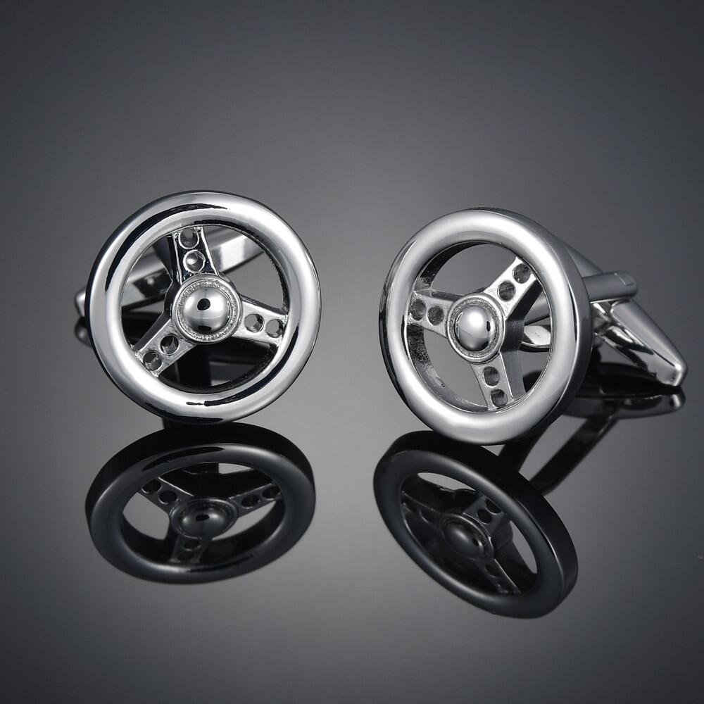 Box car steering wheel Cufflinks French long sleeve shirt with studs and