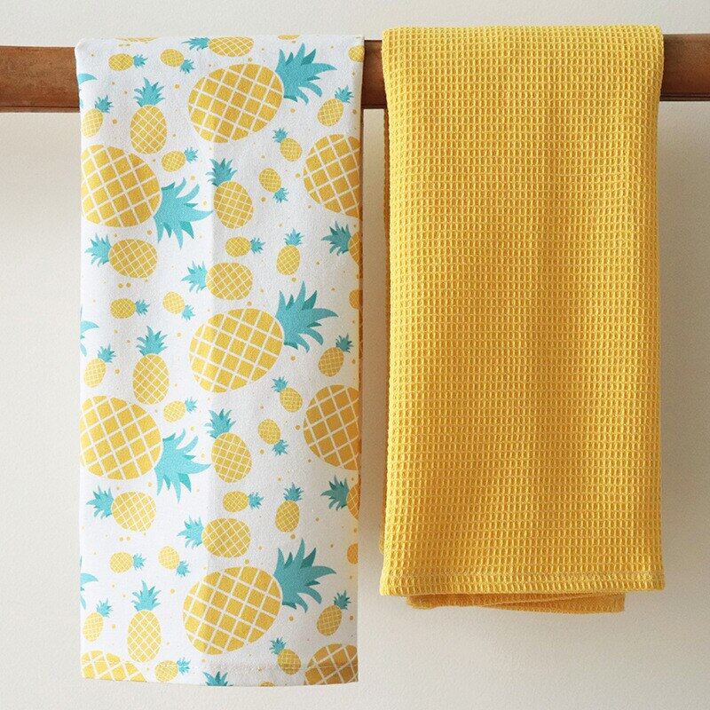 2Pcs/set 45x65cm Printed Pure Cotton Table Napkins Kitchen Waffle Tea Towels Absorbent Dish Cleaning Cloth - 2