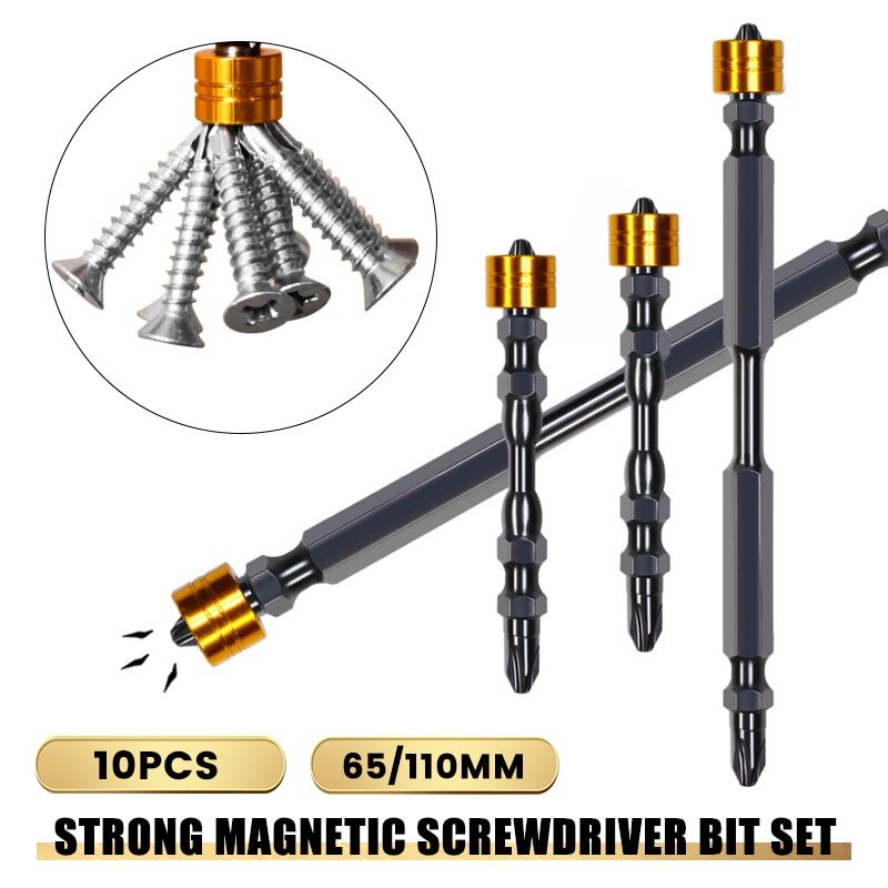 1/10 cái tuốc nơ vít từ tính ph2 mới 2022 bộ mũi tuốc nơ vít điện 65mm/110mm tua vít ph2 hai đầu phillips có vòng khoan động lực từ tính mạnh