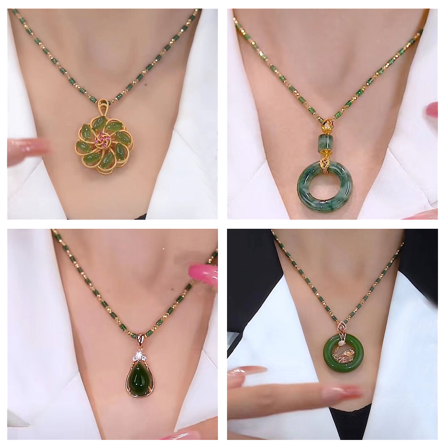Mặt dây chuyền ngọc bích tự nhiên, mặt dây chuyền ngọc bích an toàn may mắn vòng cổ nữ tính khí