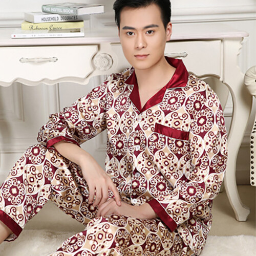 Thoshine Bộ Pijama Lụa Sang Trọng Nam Dài Tay Mùa Hè In Đồ Ngủ Chất Liệu Satin Nam Mặc Nhà Giản Dị