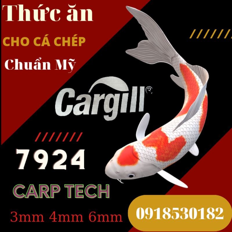 1kg Cám nuôi cá Chép Cargill 7924, dùng nuôi cá koi, cá ba đuôi mồi câu siêu dính - 4mm