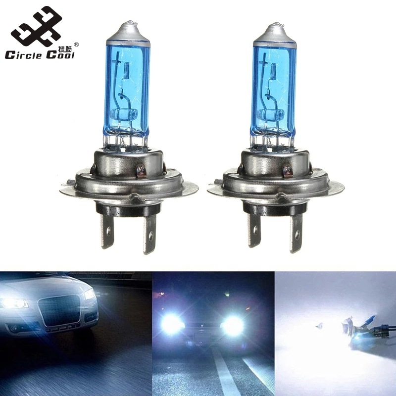 Circle cool 2 chiếc đèn pha halogen khí h7 6000k, vỏ màu xanh cung cấp bóng đèn ánh sáng trắng đèn pha ô tô 55w 12v