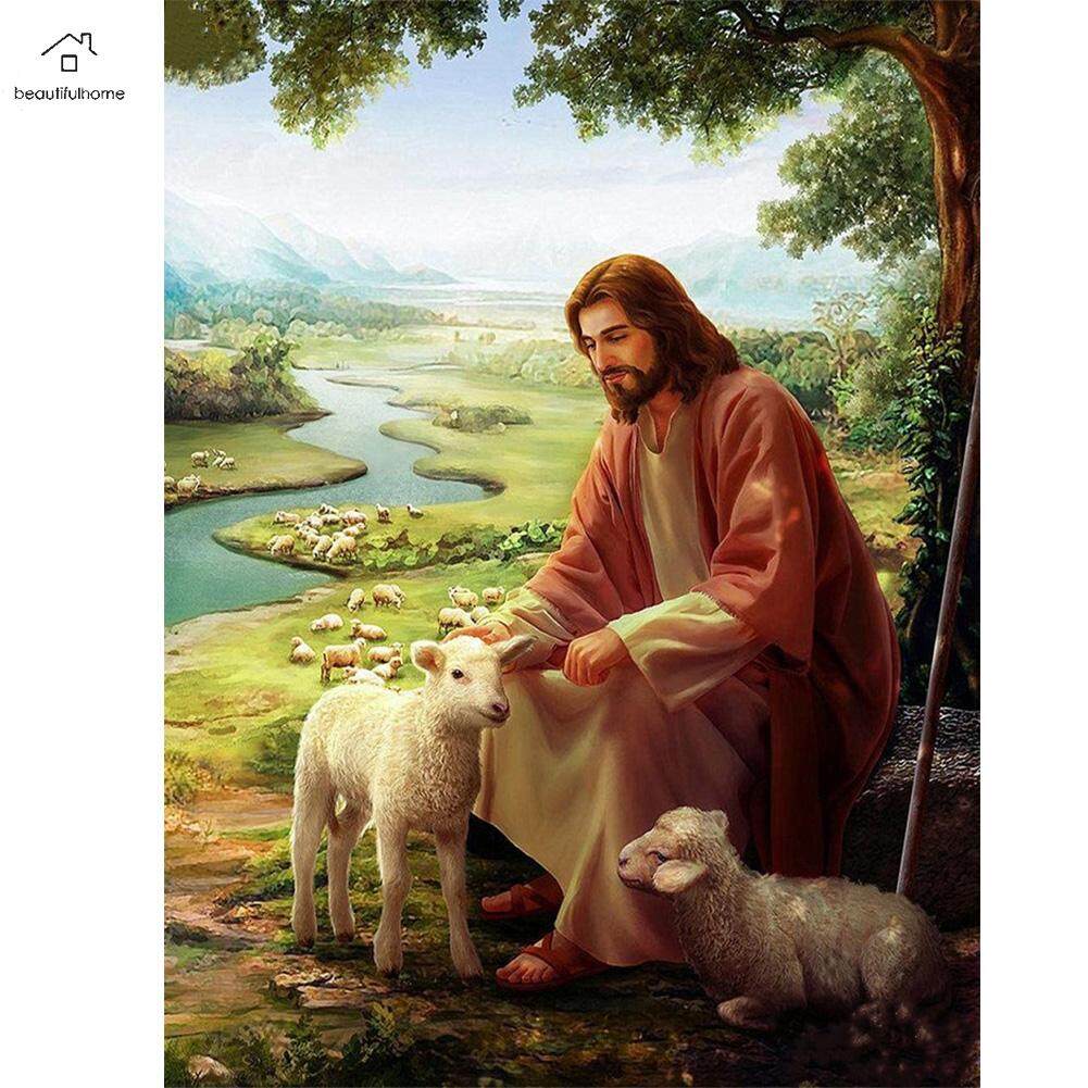 5D DIY Diamond Painting Jesus and Alpaca Full Round Drill Mosaic Pictures