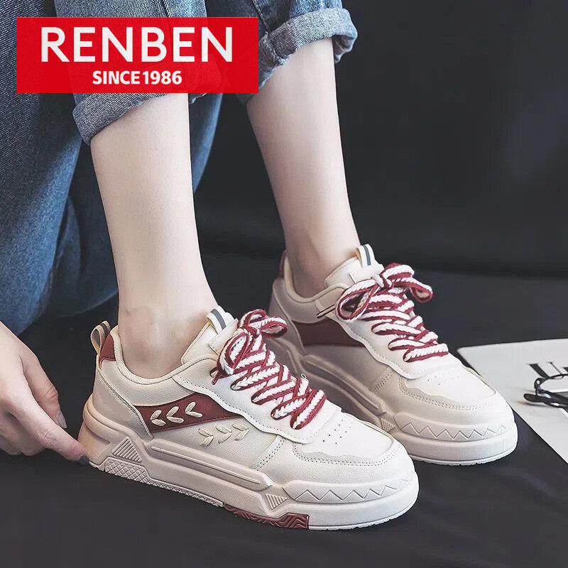  RENBEN Women's shoes wheat ear small white shoes women's new versatile net celebrity platform athleisure board shoes 