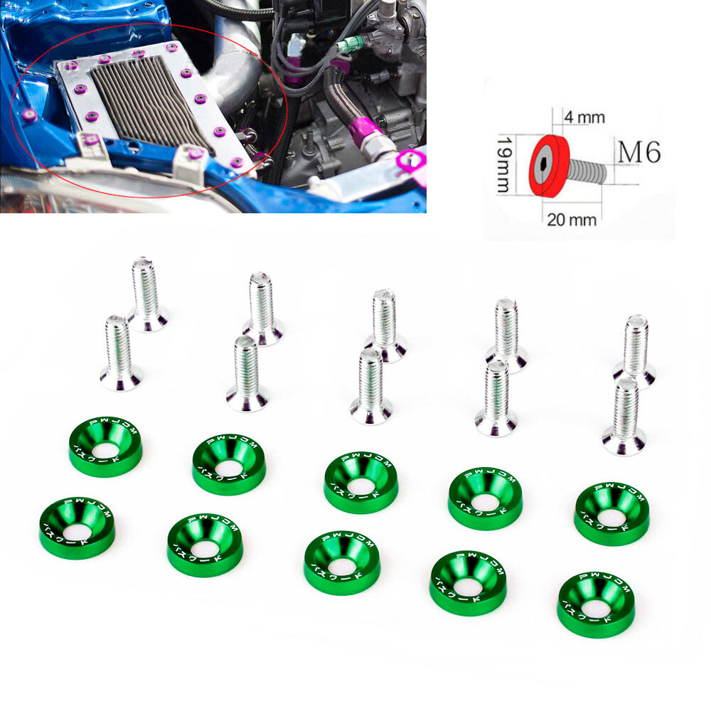 10 cái ốc vít lục giác sửa đổi cho xe hơi M6 x 20, nhôm màu xanh lá cây, ốc vít lõm động cơ cản JDM