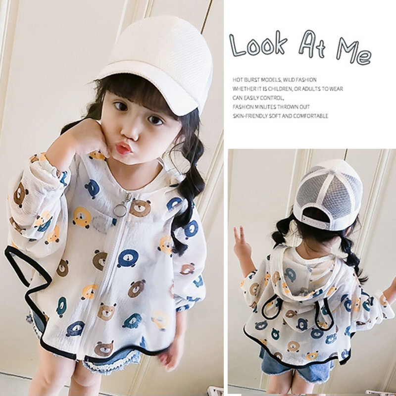 Bbabyme Áo Chống Nắng Mùa Hè Áo Khoác Chống Nắng Trẻ Em Áo Khoác Poncho Mỏng Có Mũ In Hình Hoạt Hình Cho Trẻ Em