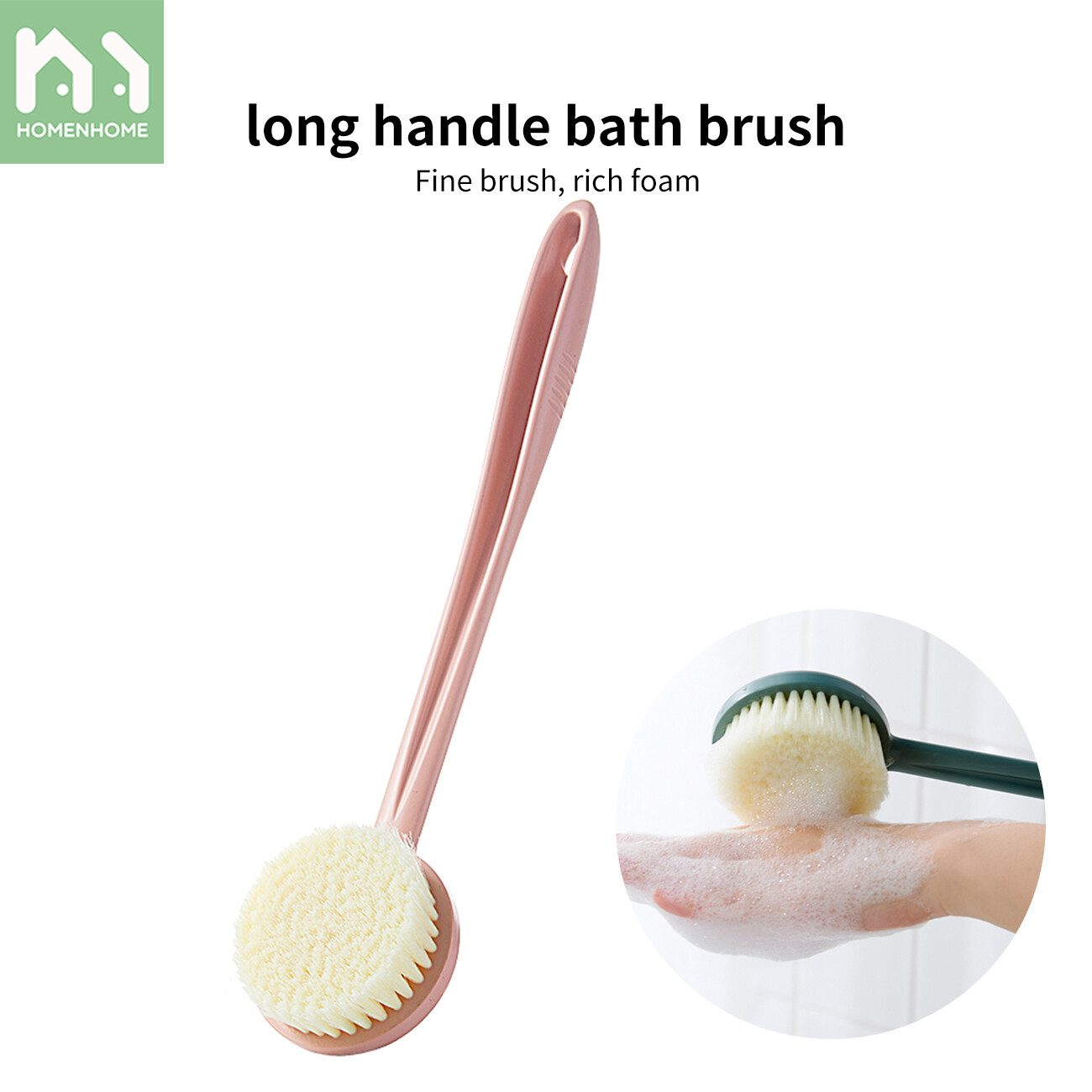 Homenhome Bàn Chải Tắm Bàn Chải Tắm Tóc Mềm Bàn Chải Chà Lưng Tạo Tác Cọ Xát Tay Cầm Dài