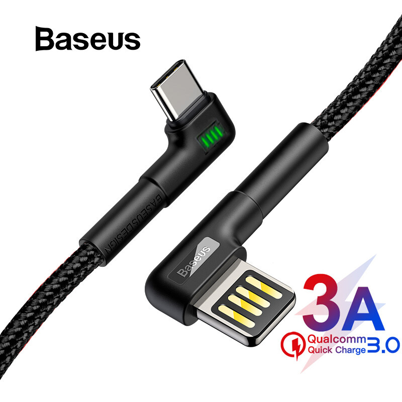 BASEUS ทีึ่ชาร์จรวดเร็ว USB Type-C สายสำหรับซัมซุงหมายเหตุ 10 10 Pro 3A ไฟ LED Fast สายชาร์จสำหรับ realme Xiaomi Huawei C แท็บเล็ต