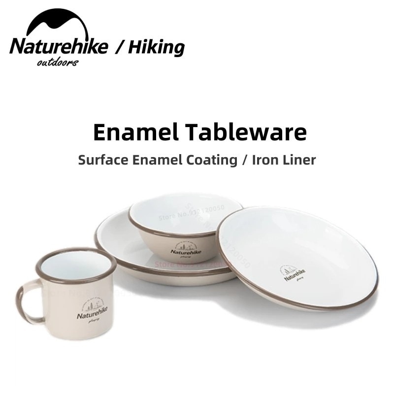 Naturehike bộ đồ ăn tráng men cắm trại dã ngoại bát di động ngoài trời đĩa ăn tối đĩa salad đĩa cắm trại bát cốc thanh lịch