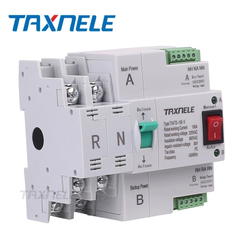 ATS Dual-Power Automatic Transfer Switch 2P 4P 100A Circuit Breaker MCB AC 230V Household 35mm Rail Installation