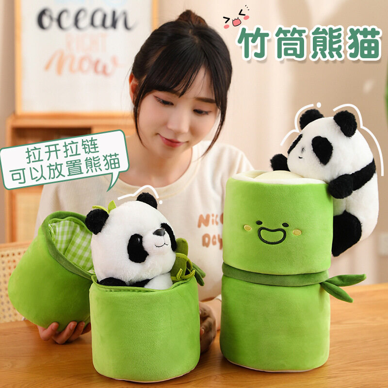 Đáng Yêu Nhồi Bông Đồ chơi gấu trúc Với Tre Xi Lanh Fluffy Panda Plushie