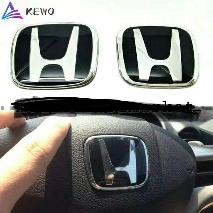 3 LOGO Honda (Phía Trước & Phía Sau + Tay Lái) Huy Hiệu/Biểu Tượng Màu Đen & Bạc CIVIC CITY CRV ACCORD BRIO MOBILIO BRV JAZZ