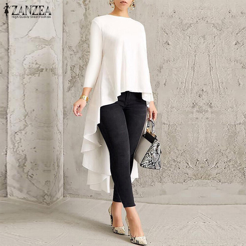 Zanzea bán xả hàng áo dài tay nữ áo thun vạt lệch áo blouse đơn giản