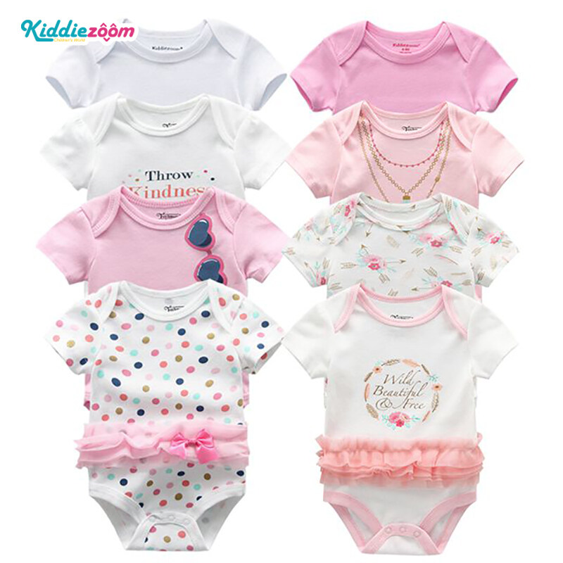 Kiddiezoom 8Pcs lot Cotton stripe Printing Summer short sleeves newborn