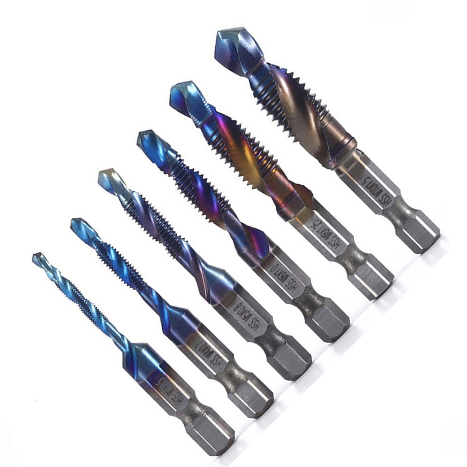 6 cái mũi khoan lỗ ren m3 m4 m5 m6 m8 m10 chuôi lục giác mạ titan chủ đề metric tap