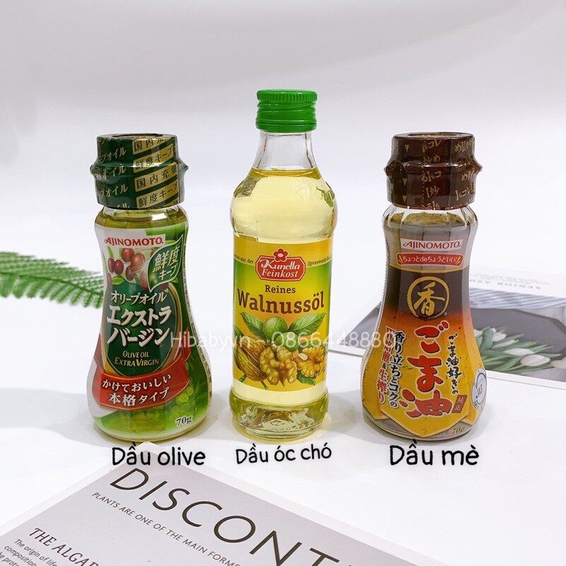Các loại dầu cho bé ăn dặm dàu óc , dầu olive, dầu mè