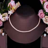 SEQUITO Perfect Water Drop Cut AAA Cubic Zirconia Setting White Gold Plated Delicate Choker Necklace Set with Earrings for Women Banquet Costume Jewelry SJ230