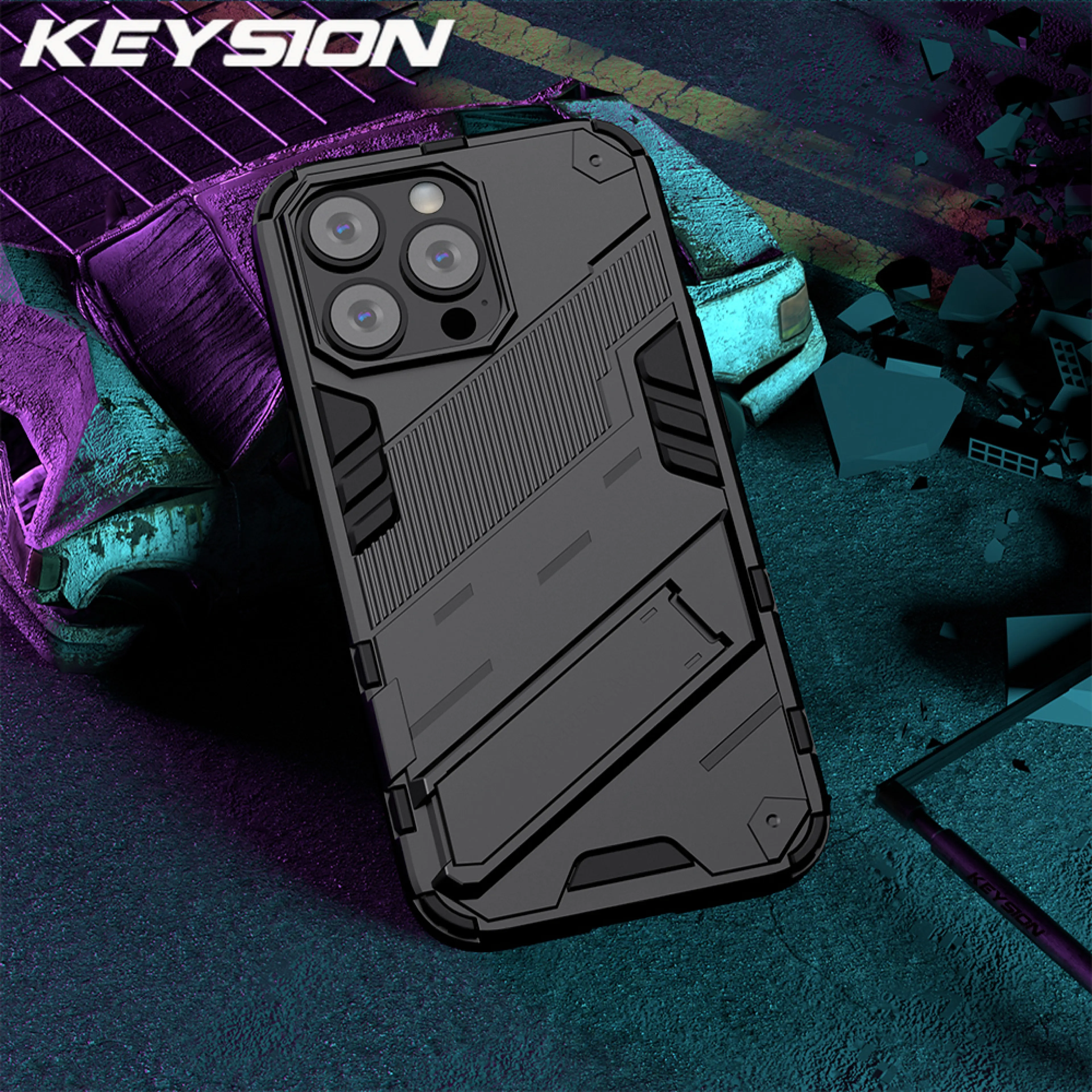 KEYSION Shockproof Armor Case for iPhone X XR XS Max Stand Phone Cover for iPhone 8 Plus