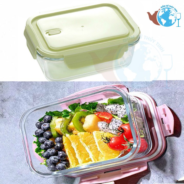Hộp đựng cơm chữ nhật - hộp thủy tinh 1040ml đựng thực phẩm BX1001 - Hộp chịu nhiệt cao dùng được lò viba