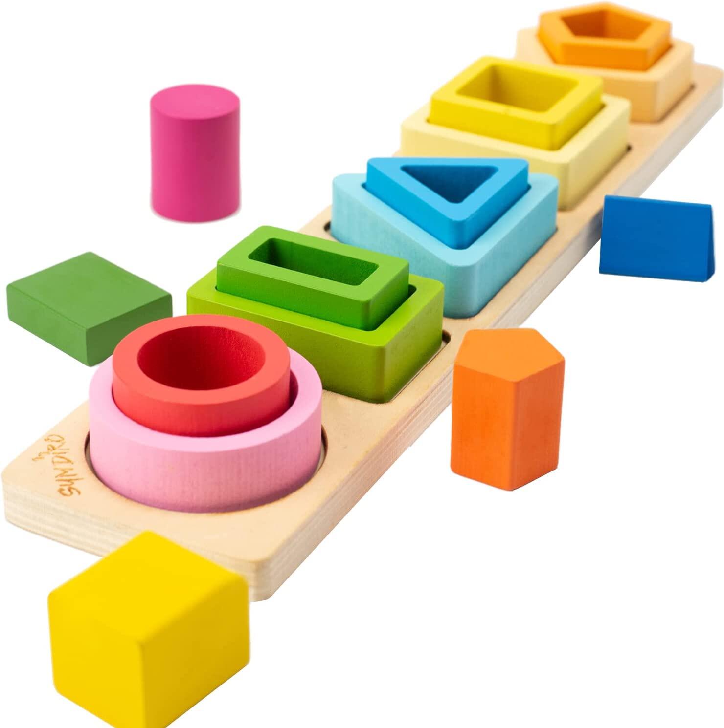 Montessori Đồ chơi gỗ cho trẻ em bằng gỗ phân loại đồ chơi kiểu xếp chồng