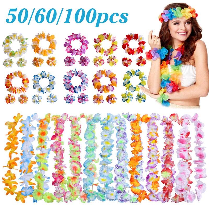 40-100 Chiếc Vòng Hoa Hawaii Vòng Hoa Nhân Tạo Tiệc Bãi Biển Hawaii Vòng Cổ Hawaii Luau Nhiệt Đới Trang Trí Đám Cưới