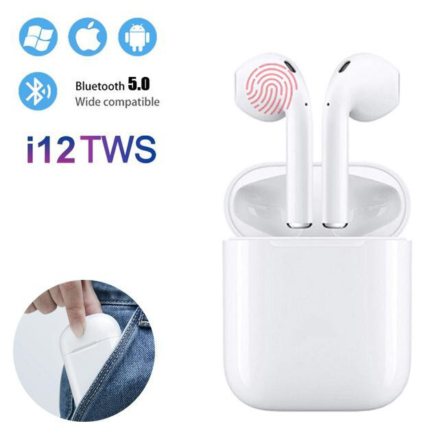 Nghe i12 bluetooth không dây tws v5.0 nút cảm ứng vân tay âm thanh có mic  tặng kèm cáp sạc  nghe