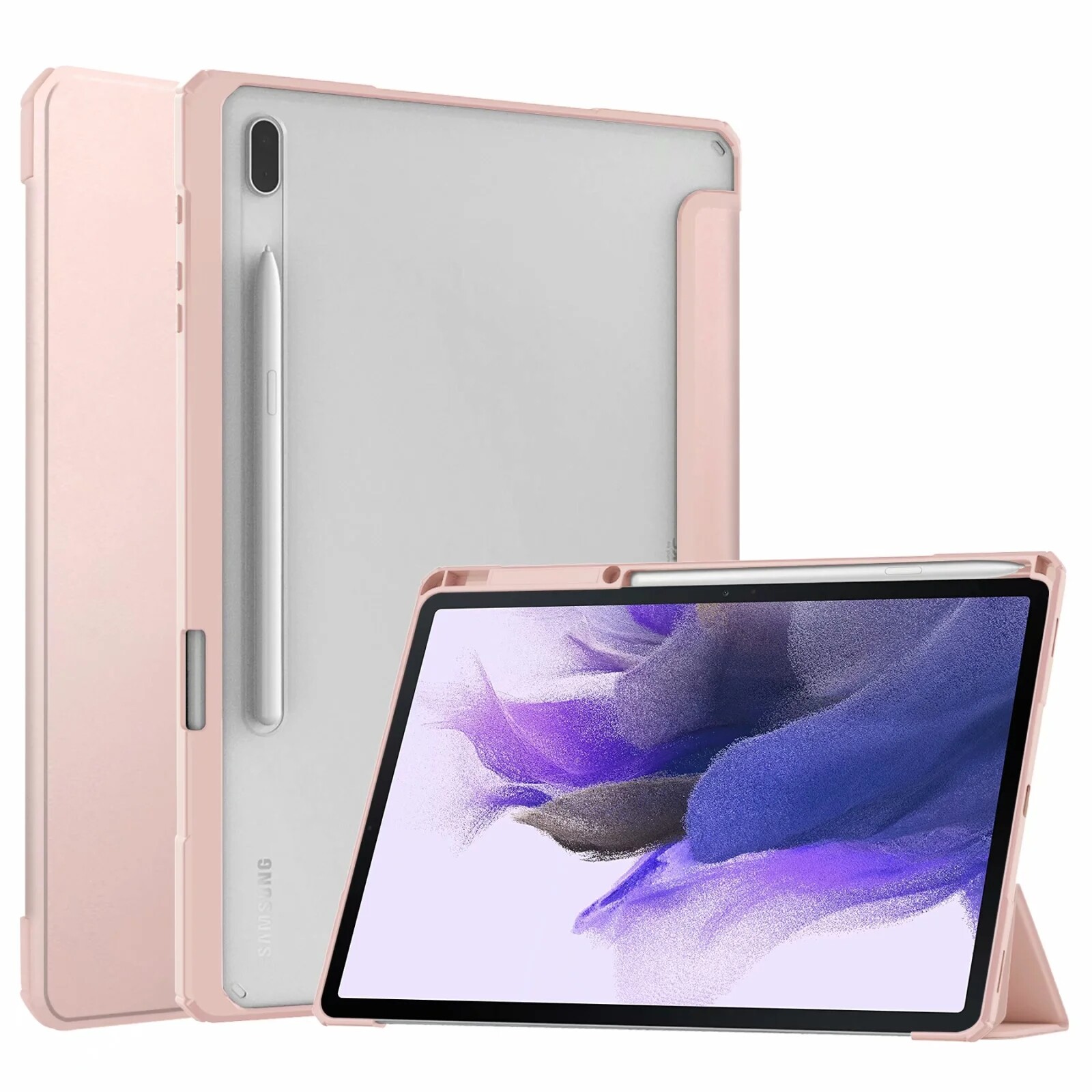 Bao Da Doanh Nhân Chất Lượng Cao, Có Khe Cắm Bút SM-T730 Cho Samsung Galaxy Tab S7 FE 5G T735 T736 S7 + SM-T970 S7 Plus 12.4 Inch Chân Đế Chống Nứt Trong Suốt T975 T976