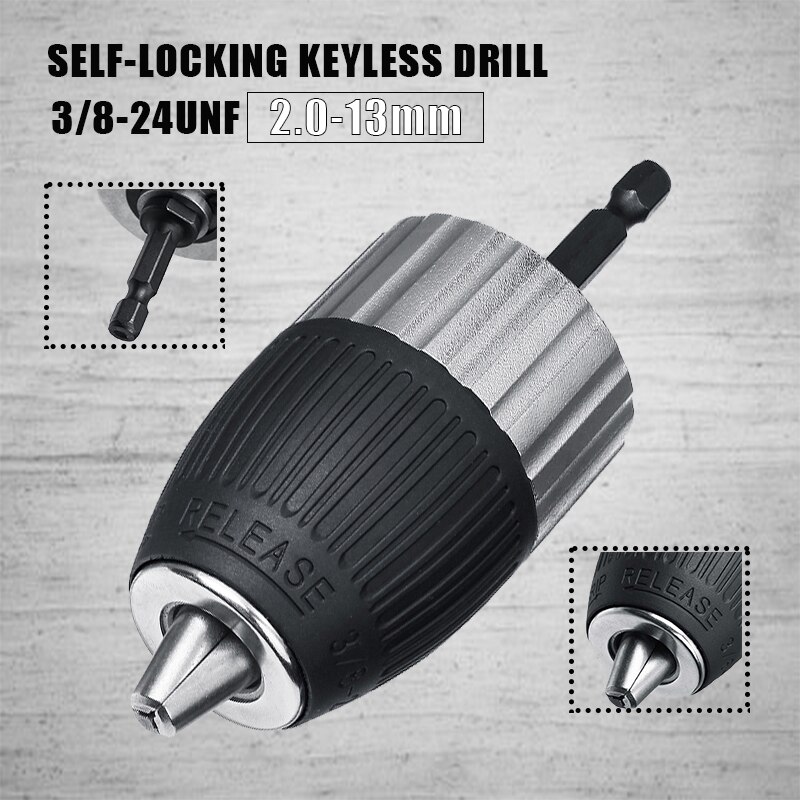 1.5-13mm Phạm vi kẹp 3/8-24UNF tự khóa không dùng chìa Máy Khoan Điện Chuck công cụ điều khiển Keyless Adapter tác động chuôi lục giác