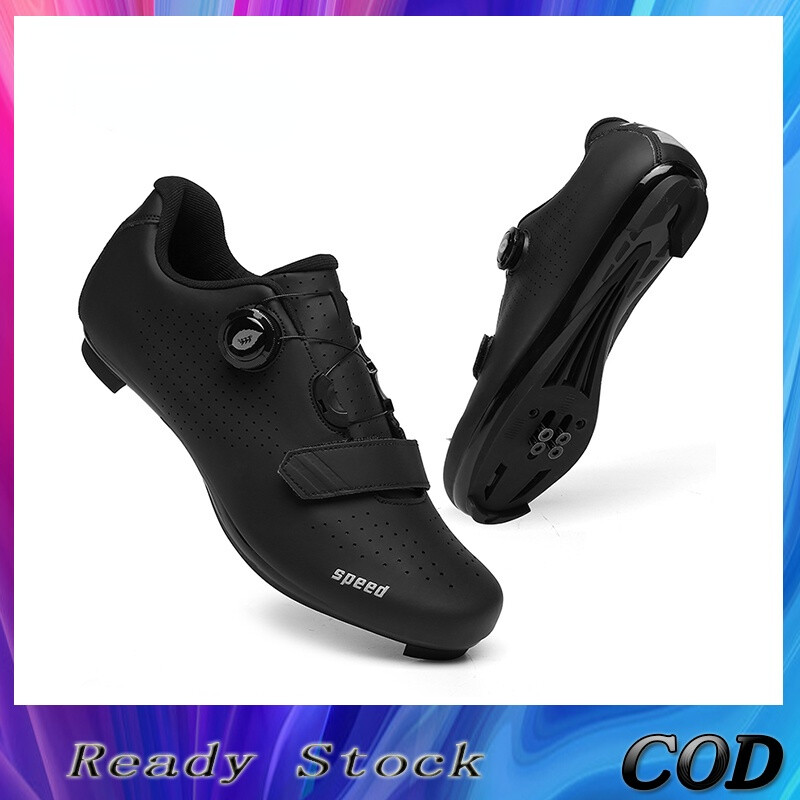 Wellsunny Big Size 36-47 Black Cycling Shoes with Cleat Road Bike SPD Bicycle Shoes Non-slip Self-locking Professional Breathable Mtb Cleat Shoes Superior Quality Cycling Shoes with cleats Ultralight