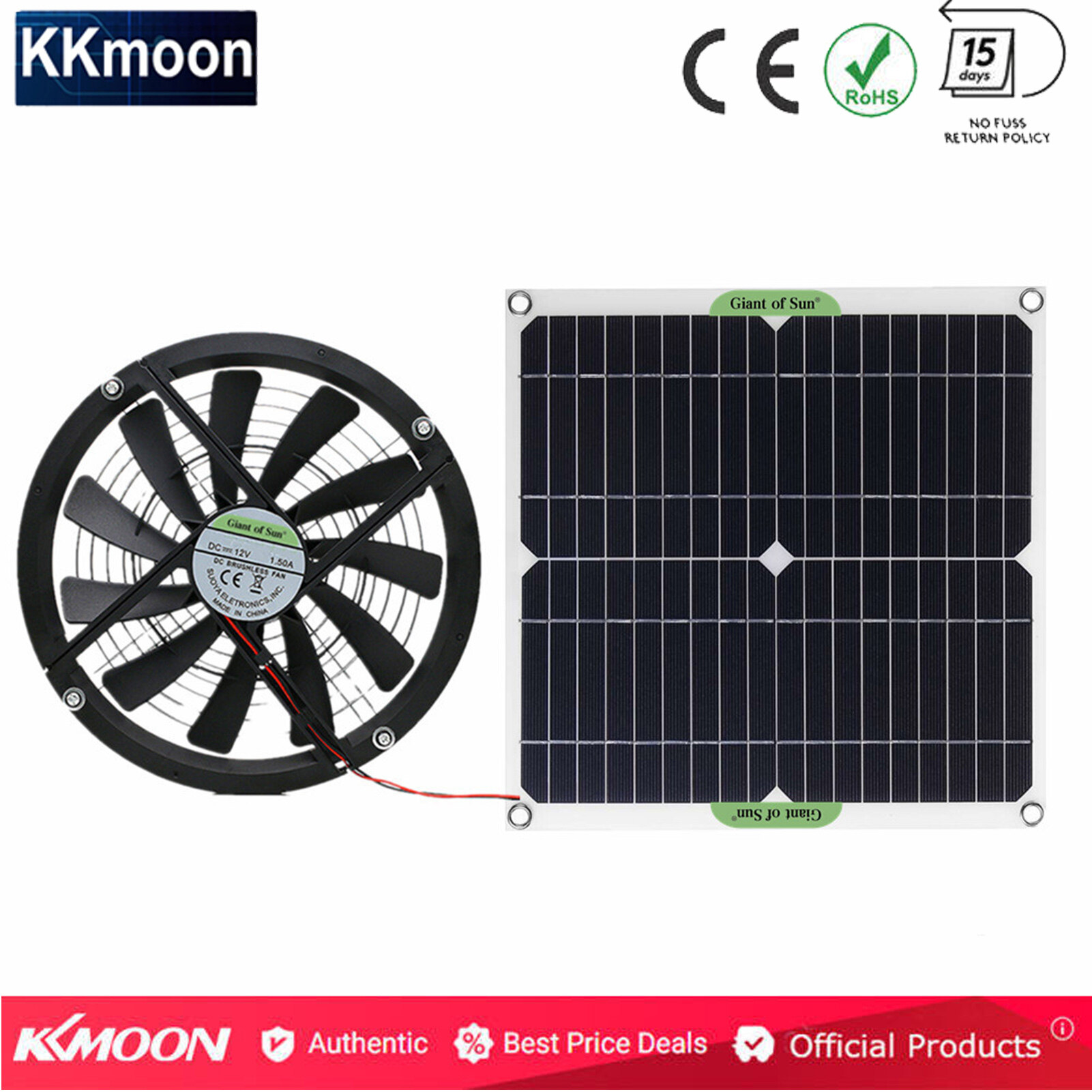 Kkmoon tấm phim năng lượng mặt trời silicon đơn tinh thể 100w quạt chạy bằng năng lượng mặt trời 12v quạt thông gió làm mát mini 10-i-nch quạt hút năng lượng mặt trời quạt năng lượng mặt trời cho nhà vệ sinh thú cưng