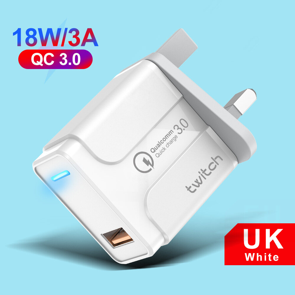 Twitch 18W USB 4.0 QC 3.0 PD ที่ชาร์จความเร็วสูง US/EU/UK ปลั๊กอะแดปเตอร์ Supercharger สำหรับ Apple / Huawei / Xiaomi/Oppo / Vivo/Samsung