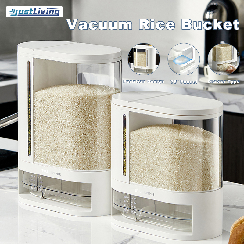 JustLiving 8KG+3KG Capacity Rice Dispenser and Storage with Measuring Cup Home InsectProof MoistureProof Sealed Rice Dispenser Rice Bucket Rice Box Kitchen Zoned metering rice storage box ราคา 1,485 บาท*ส่งฟรี
